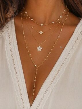 Boho Rhinestone Flower Y Drop Necklace Set